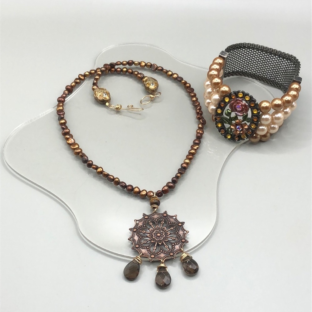 Curated bundle boho style jewelry set necklace and bracelet artisan upcycled